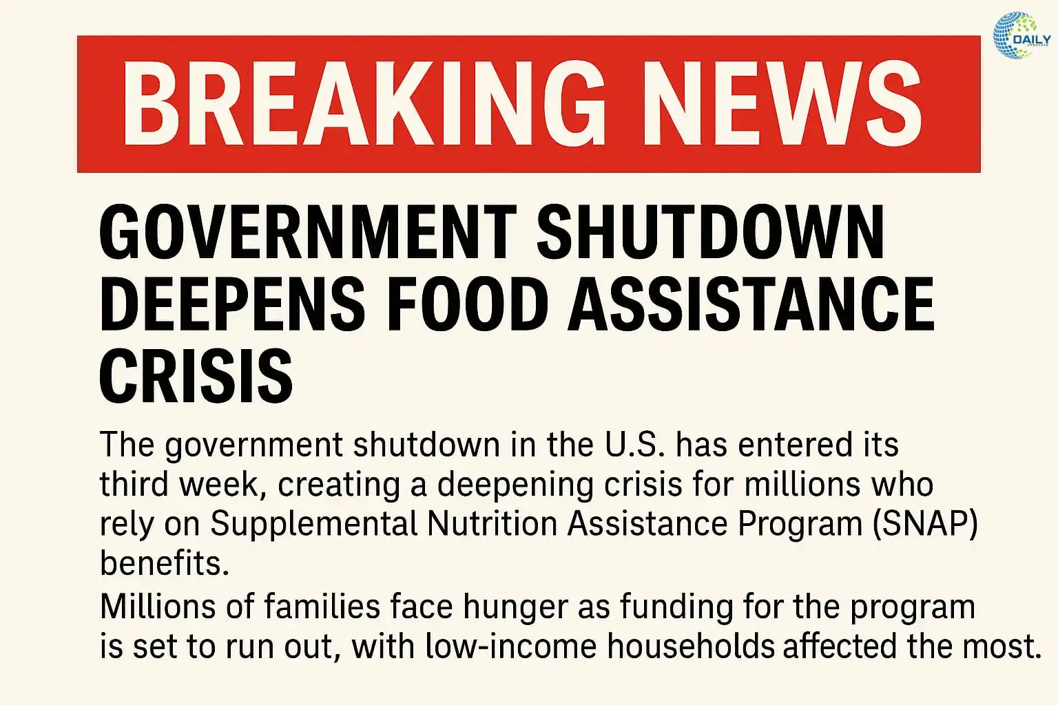 Government Shutdown Deepens US Food Aid Crisis and Hunger